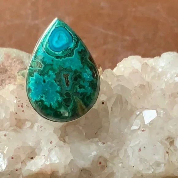 AZURITE & CHRYSCOLLA 925 STERLING SILVER RING, SIZE 8.75 - Picture 2 of 7